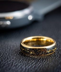 Unique Cosmos Galaxy Statement Ring for Men, Gift for Best Friend, Gold Tungsten Ring, Outer Space Inspired Band