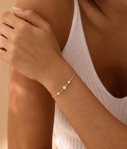 Octagonal Star Diamond Bracelet, Dainty Star Bracelet for Women, 925 Sterling Silver CZ Bracelet, Bridesmaid Gift, Christmas Gift for Her