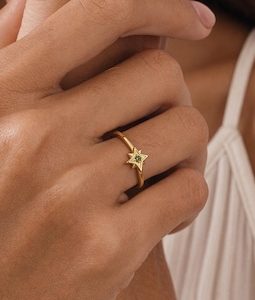 Custom Birthstone Star Ring, Celestial Jewelry, Birthstone Jewelry Gift, Gold Stacking Rings, Anniversary Gift, Birthday Gift for Her